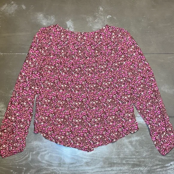 Lucky Brand Pink Brown Beige Floral Long Sleeve Button Blouse Shirt Small NWT - Picture 7 of 7